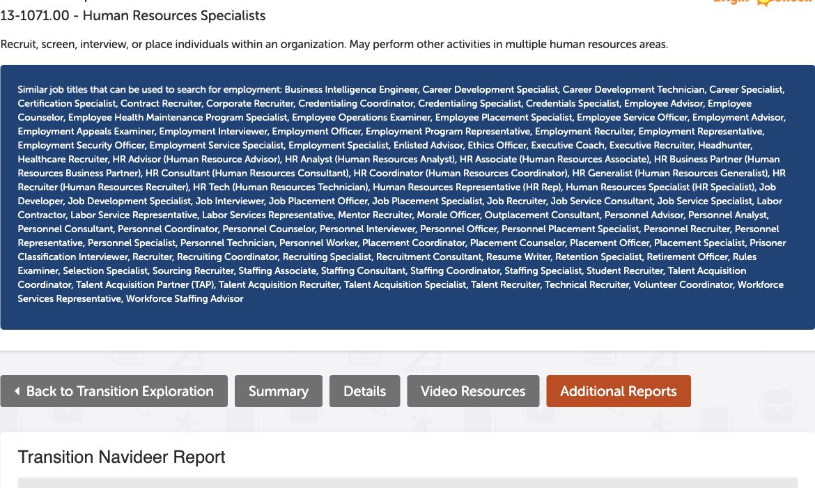 A real Skills Comparison report for customer service and human resources occupations.